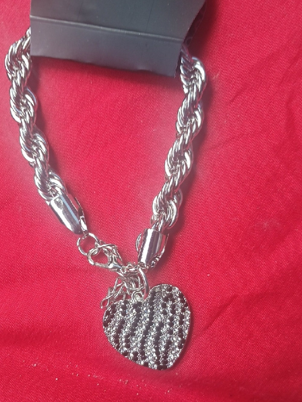 Silver Heart Charm Rope Chain Bracelet - Women's Jewelry